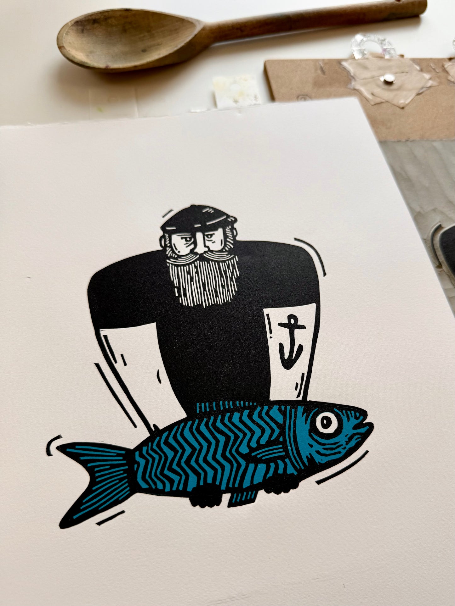 'The Mariner' - Sailor fisherman original linocut print limited edition