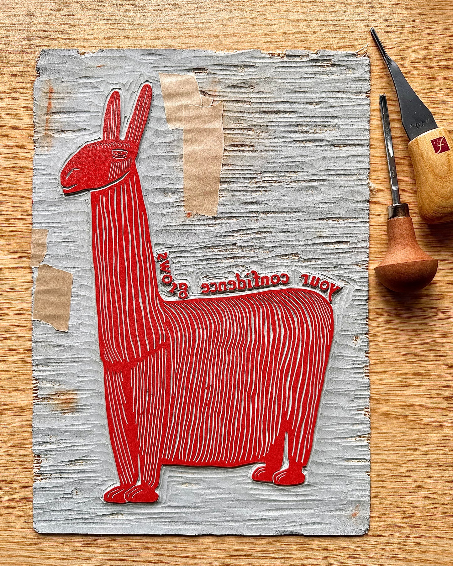 'Growth' - Alpaca positive affirmation confidence limited edition linocut print
