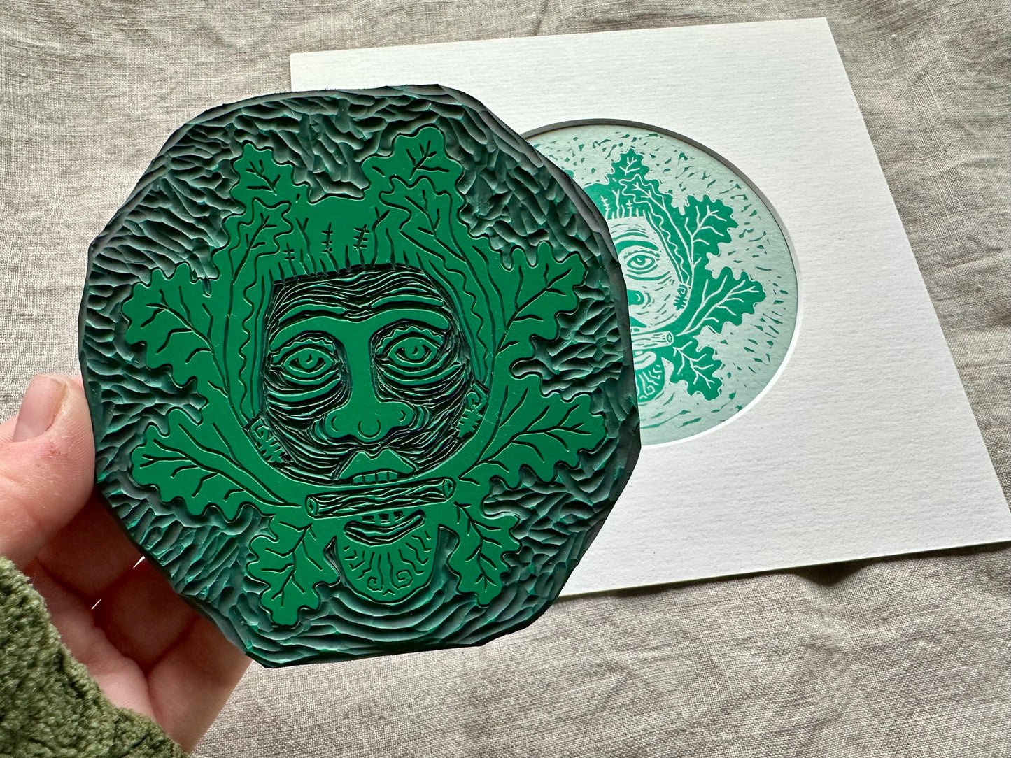 'Green Man' limited edition linocut print