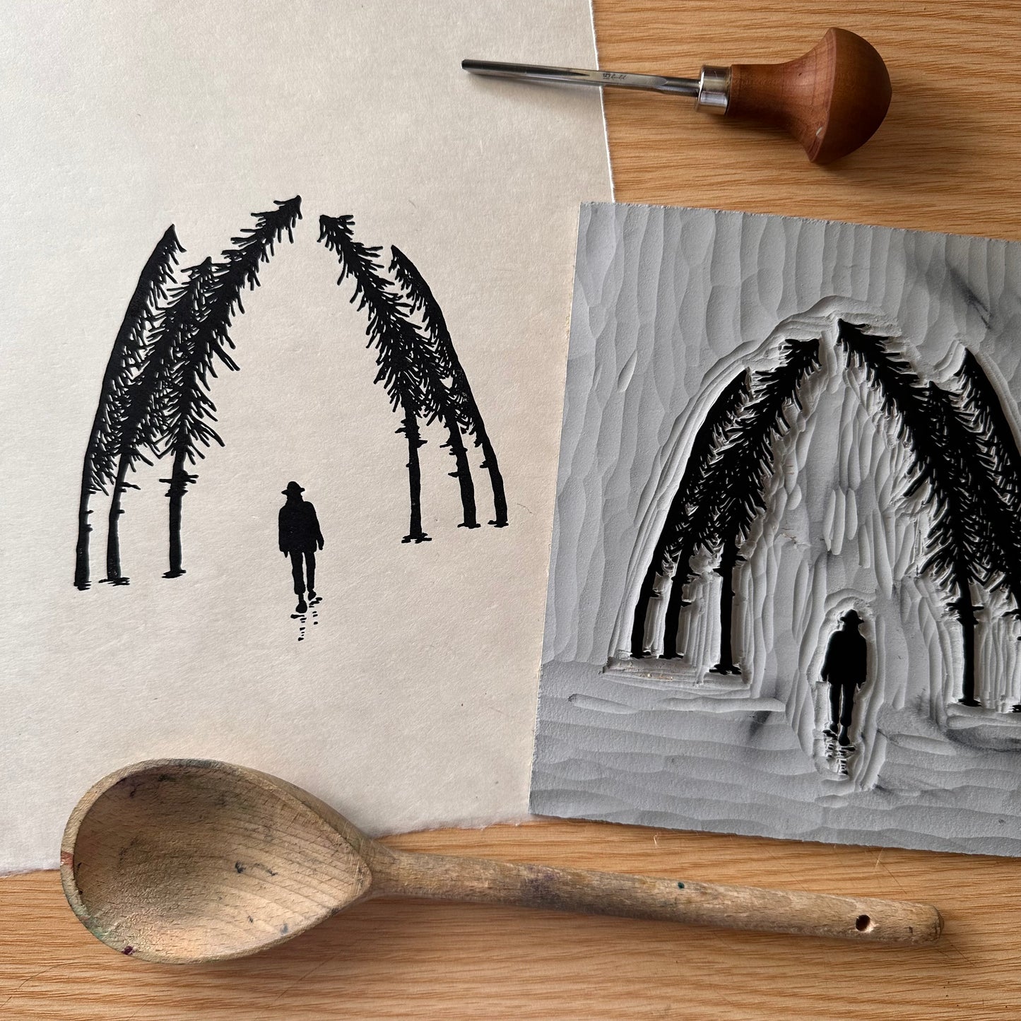 ‘Listen to the Trees' limited edition linocut print