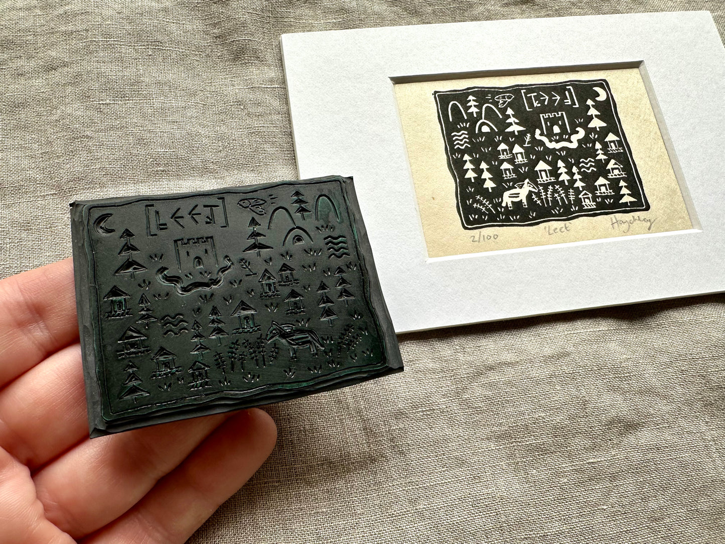 Mini medieval fantasy maps - limited edition hand printed linocut