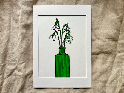 ‘Snowdrops' limited edition linocut print