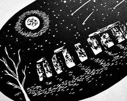 'Stonehenge' - Original prehistory linocut print - limited edition