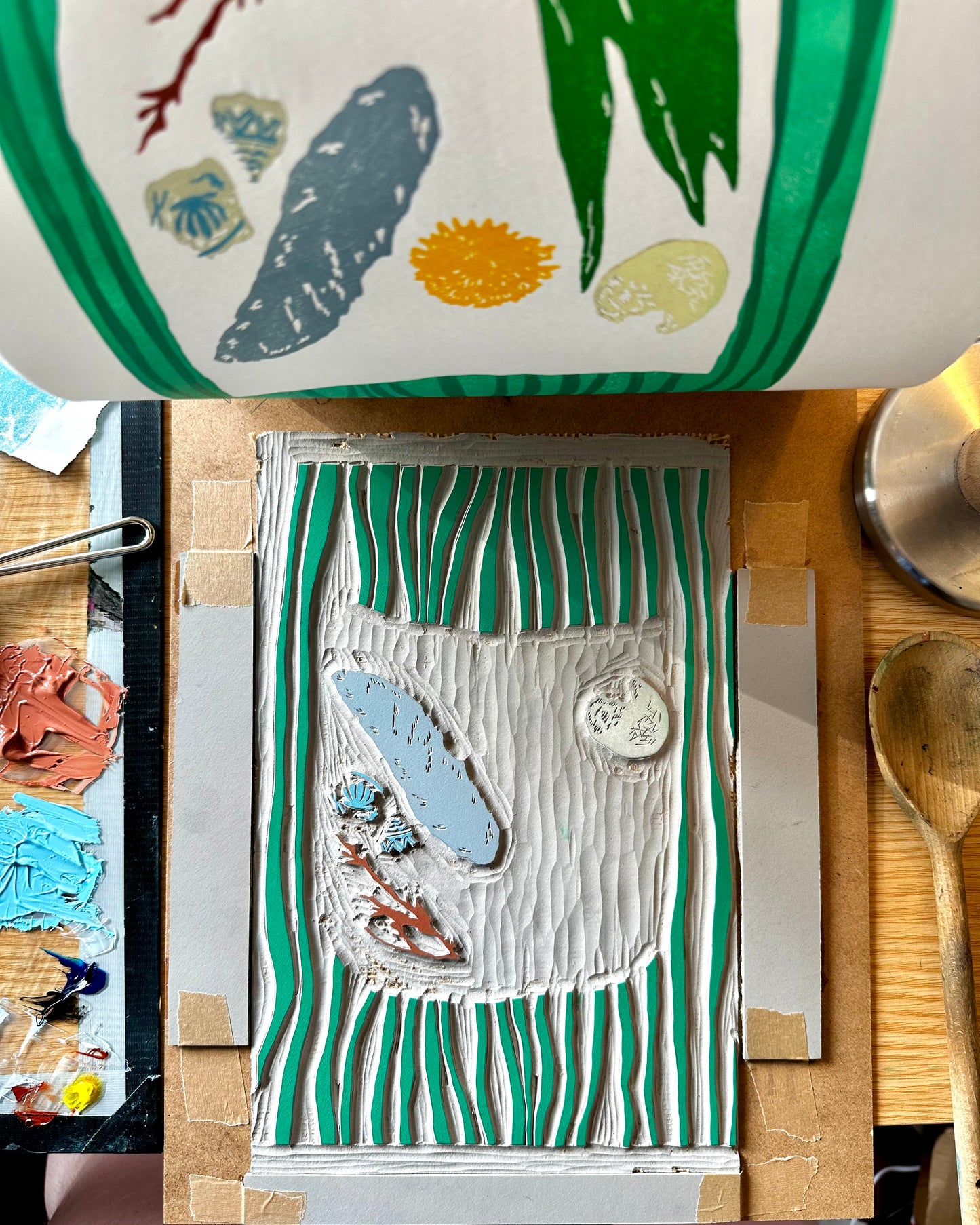 'Things We Found On Our Walk' series - linocut print of the wild British seasons - limited edition