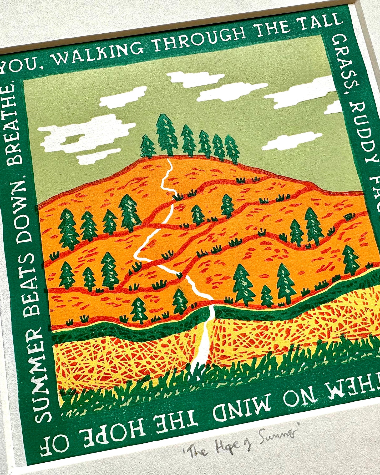 'The Hope Of Summer' - Summertime poem original linocut print limited edition