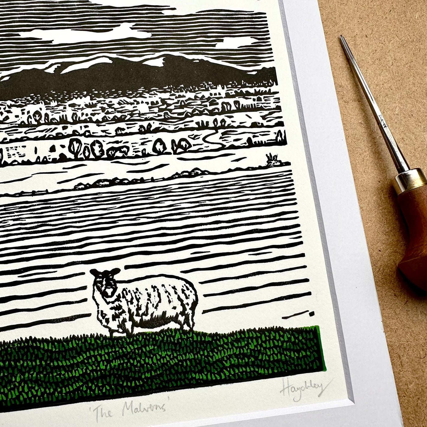 'The Malverns' limited edition linocut print