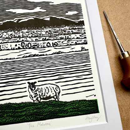 'The Malverns' limited edition linocut print