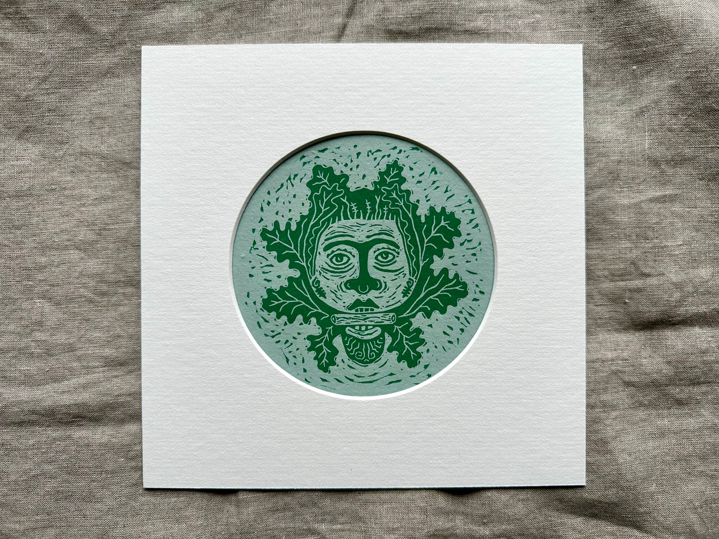 'Green Man' limited edition linocut print