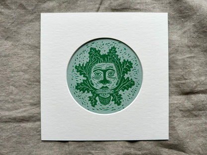 'Green Man' limited edition linocut print