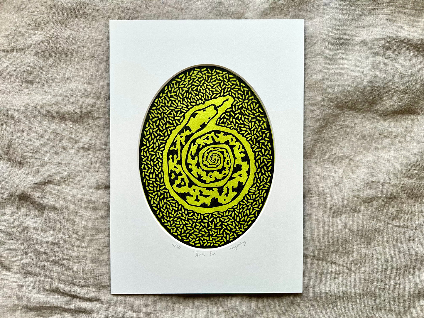 'Spiral Sun' limited edition linocut print
