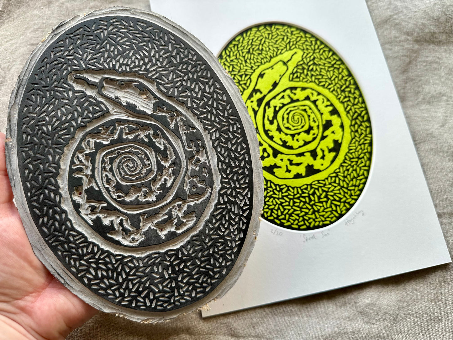 'Spiral Sun' limited edition linocut print