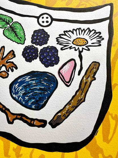 'Things We Found On Our Walk: Summer' limited edition linocut print