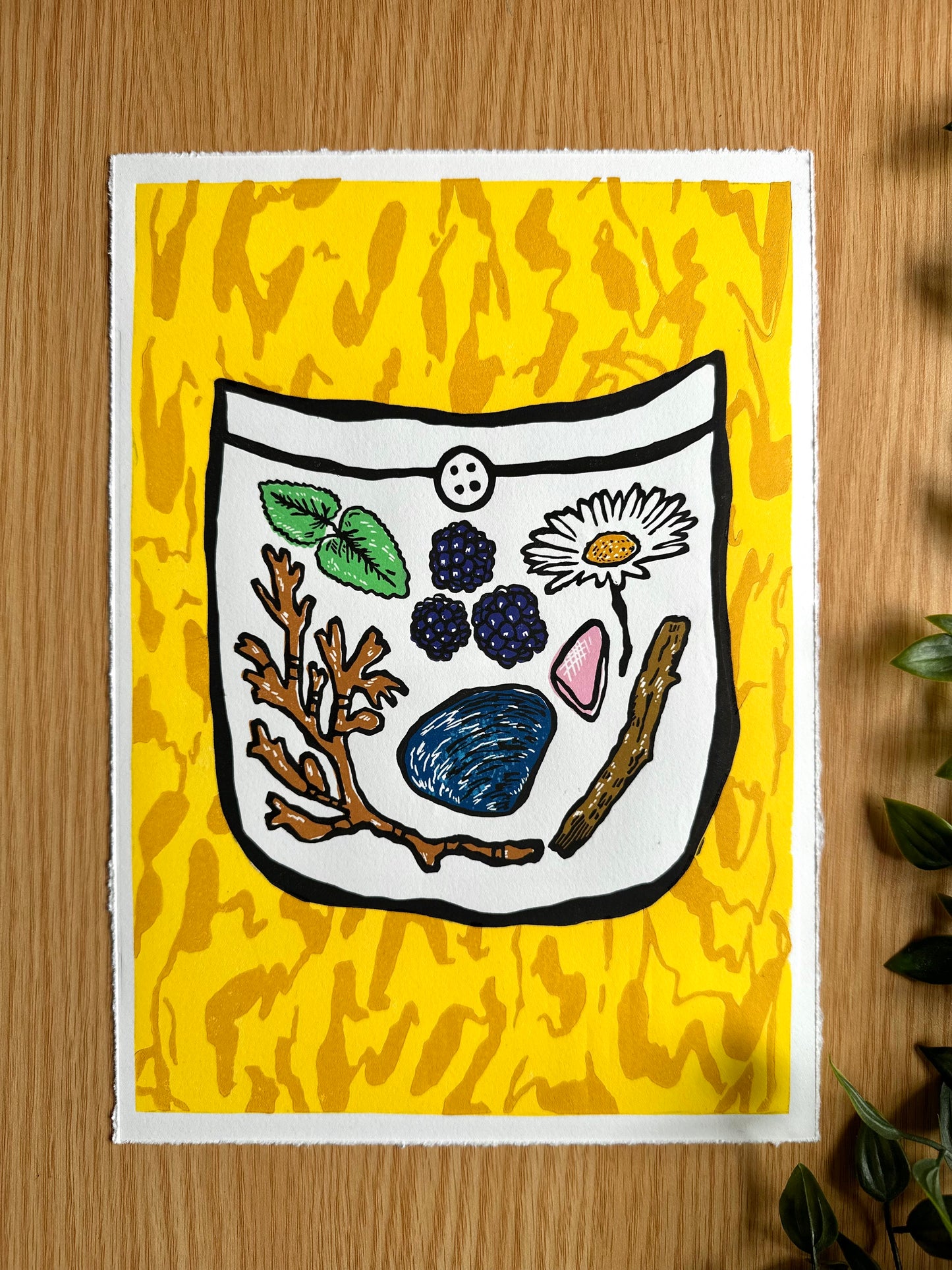 'Things We Found On Our Walk: Summer' limited edition linocut print