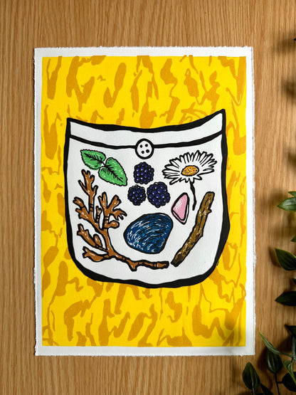 'Things We Found On Our Walk: Summer' limited edition linocut print