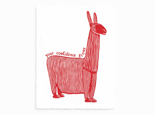 'Growth' - Alpaca positive affirmation confidence limited edition linocut print