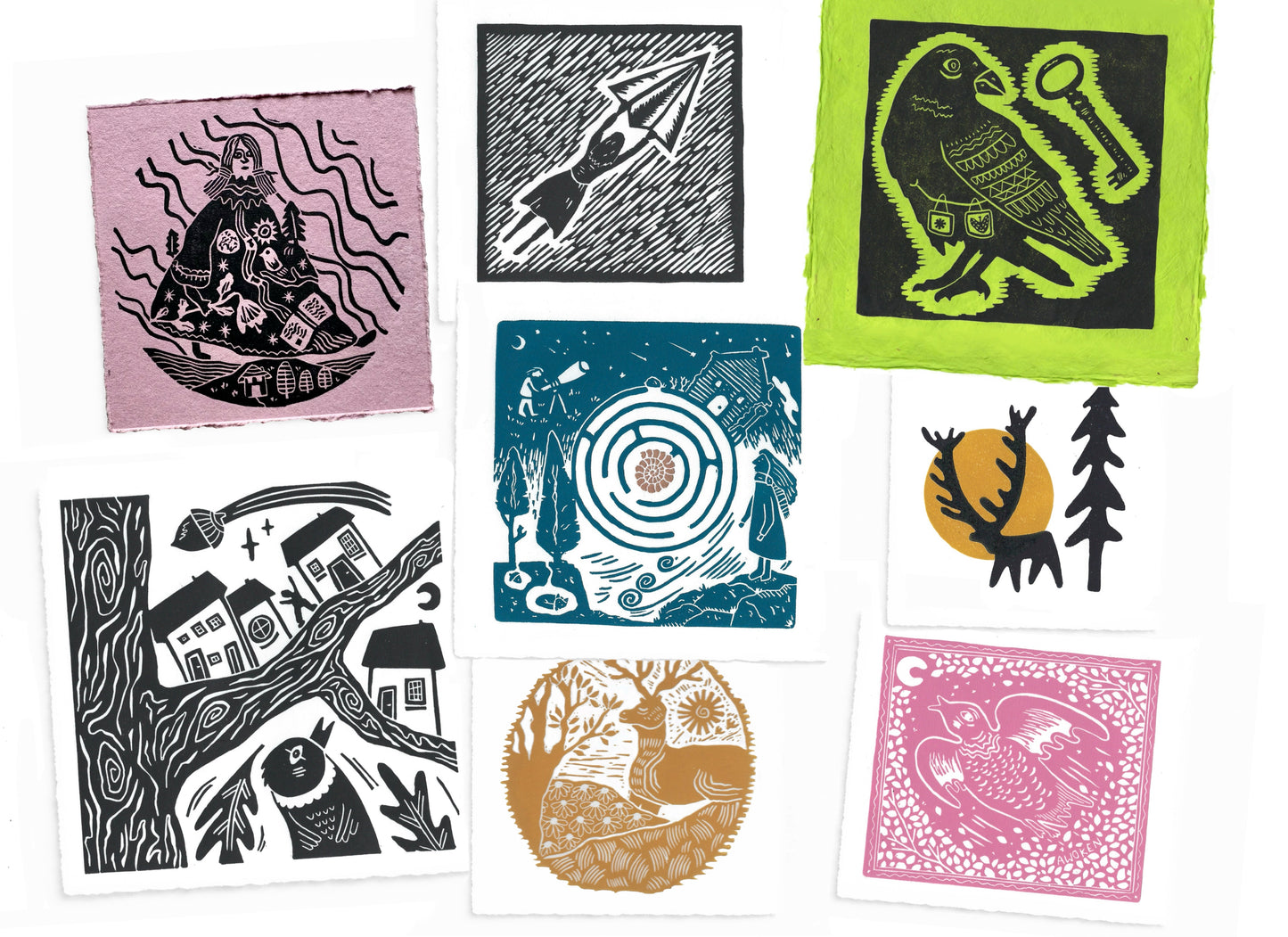 The FOLKLORE Collection - original linocut prints