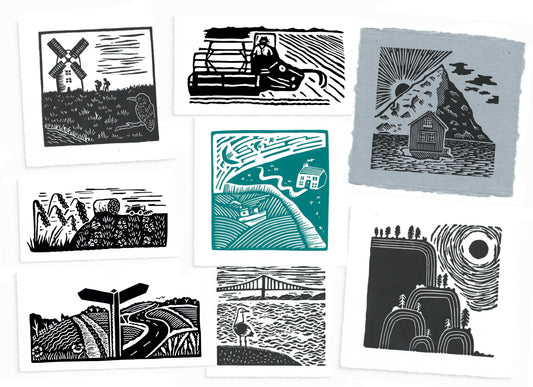 The TINY LANDSCAPES Collection - original linocut prints