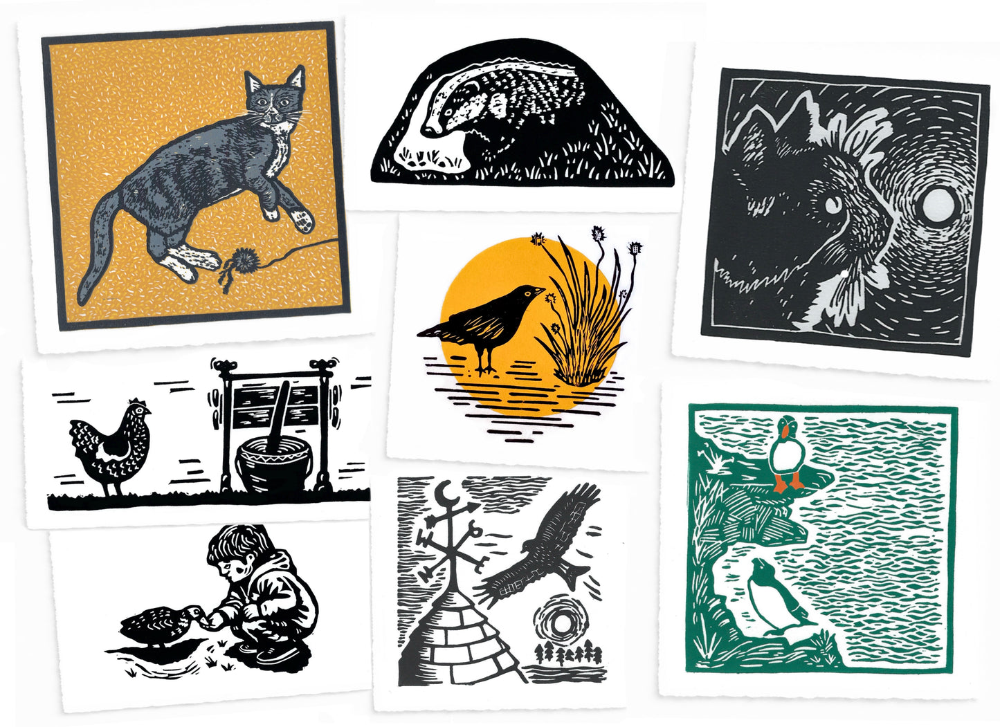 The ANIMALS Collection - original linocut prints