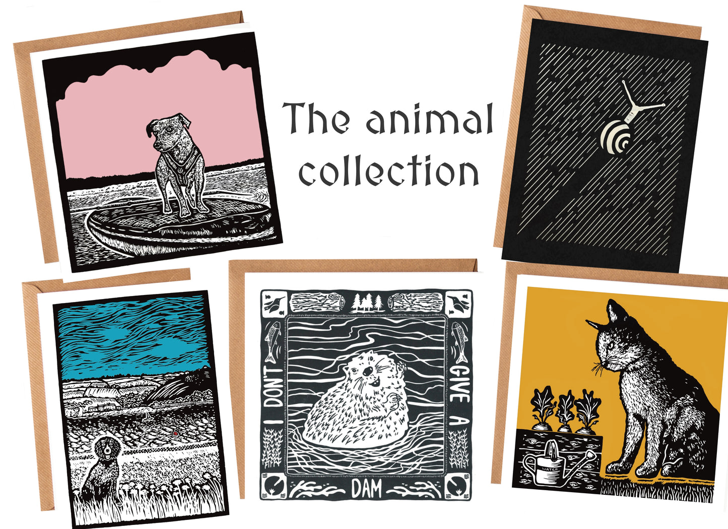 The Animal Collection - linocut animals - blank greeting cards