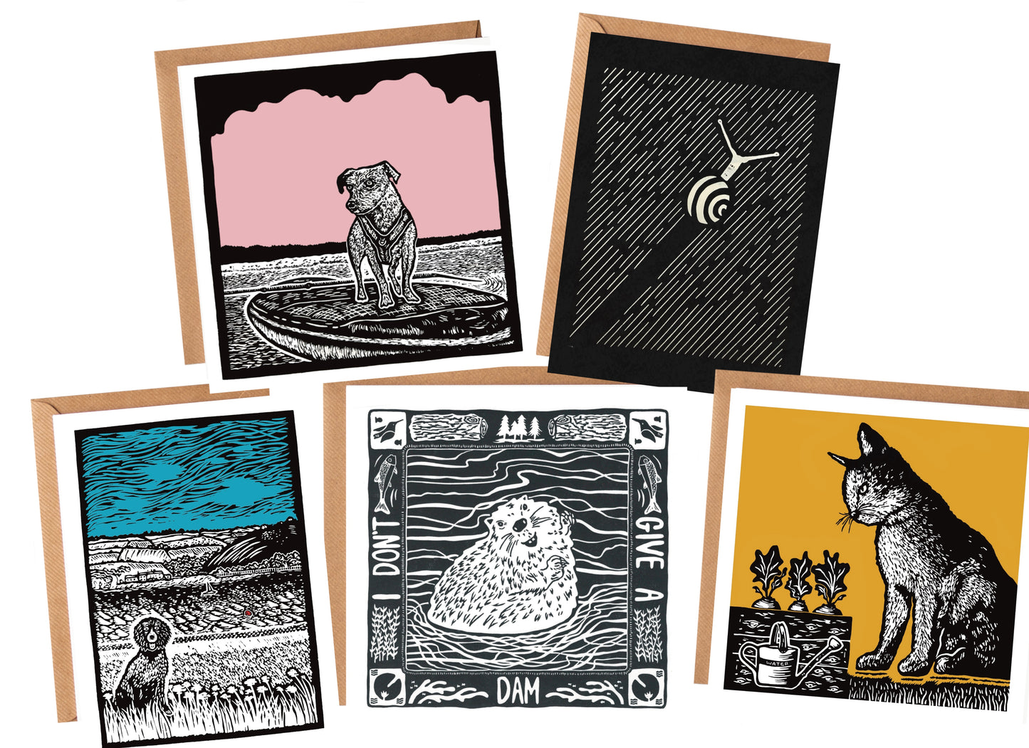 The Animal Collection - linocut animals - blank greeting cards