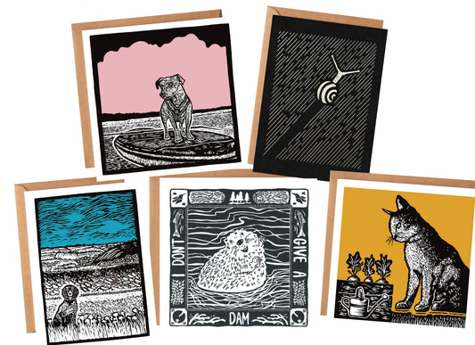 The Animal Collection - linocut animals - blank greeting cards