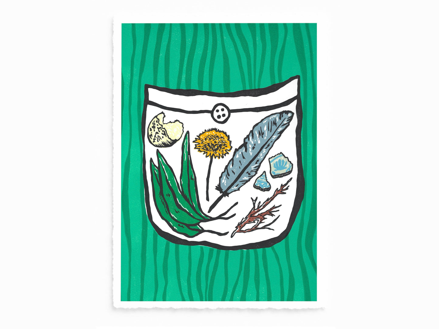 'Things We Found On Our Walk' series - linocut print of the wild British seasons - limited edition