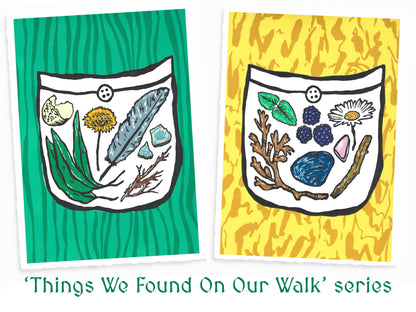 'Things We Found On Our Walk' series - linocut print of the wild British seasons - limited edition