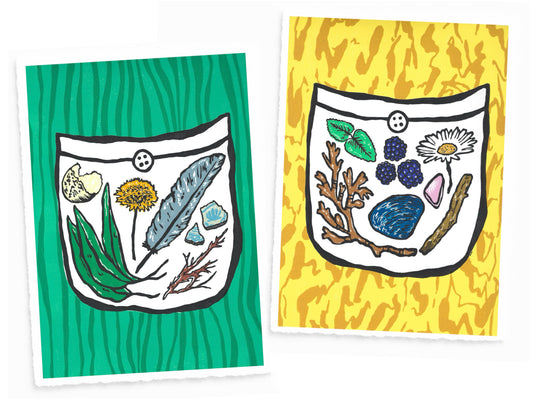 'Things We Found On Our Walk' series - linocut print of the wild British seasons - limited edition