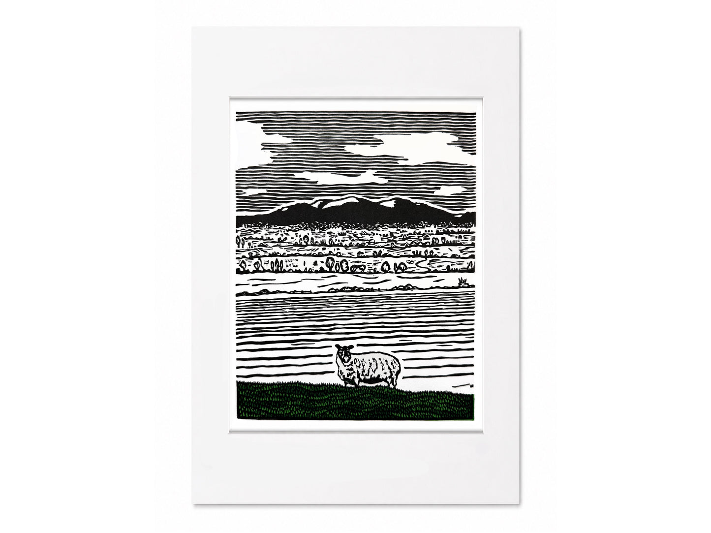 'The Malverns' - Worcestershire hills landscape linocut print - limited edition