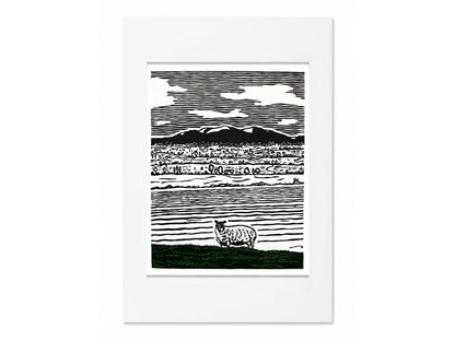 'The Malverns' - Worcestershire hills landscape linocut print - limited edition