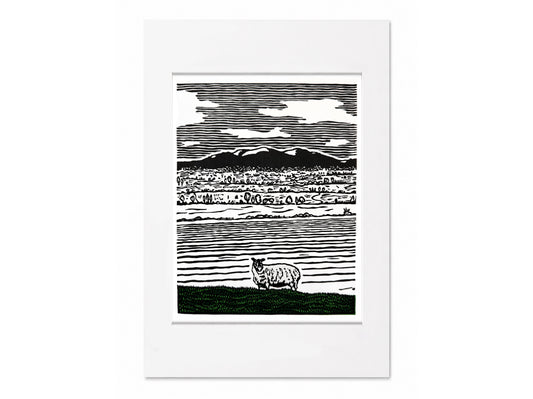 'The Malverns' - Worcestershire hills landscape linocut print - limited edition