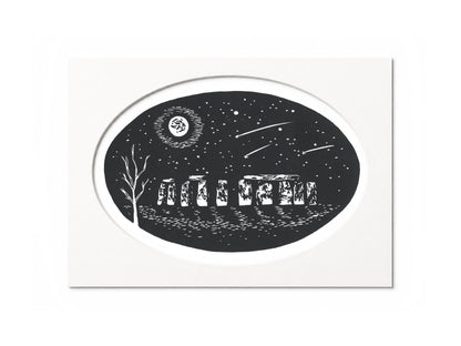 'Stonehenge' - Original prehistory linocut print - limited edition