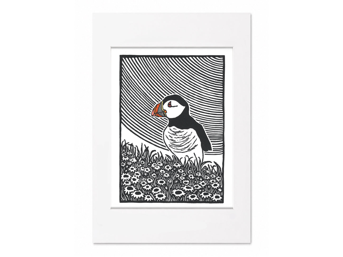 'Lundy' - Puffin hand painted limited edition linocut print