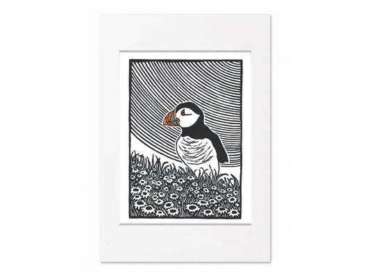 'Lundy' - Puffin hand painted limited edition linocut print
