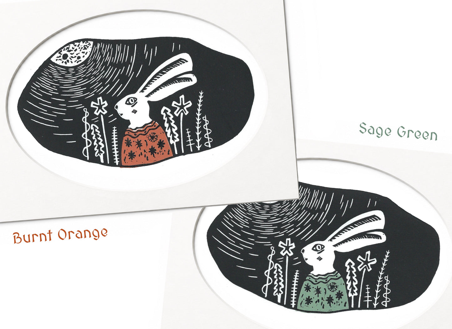 'Moon Gazer' - Hare in cosy jumper limited edition linocut print