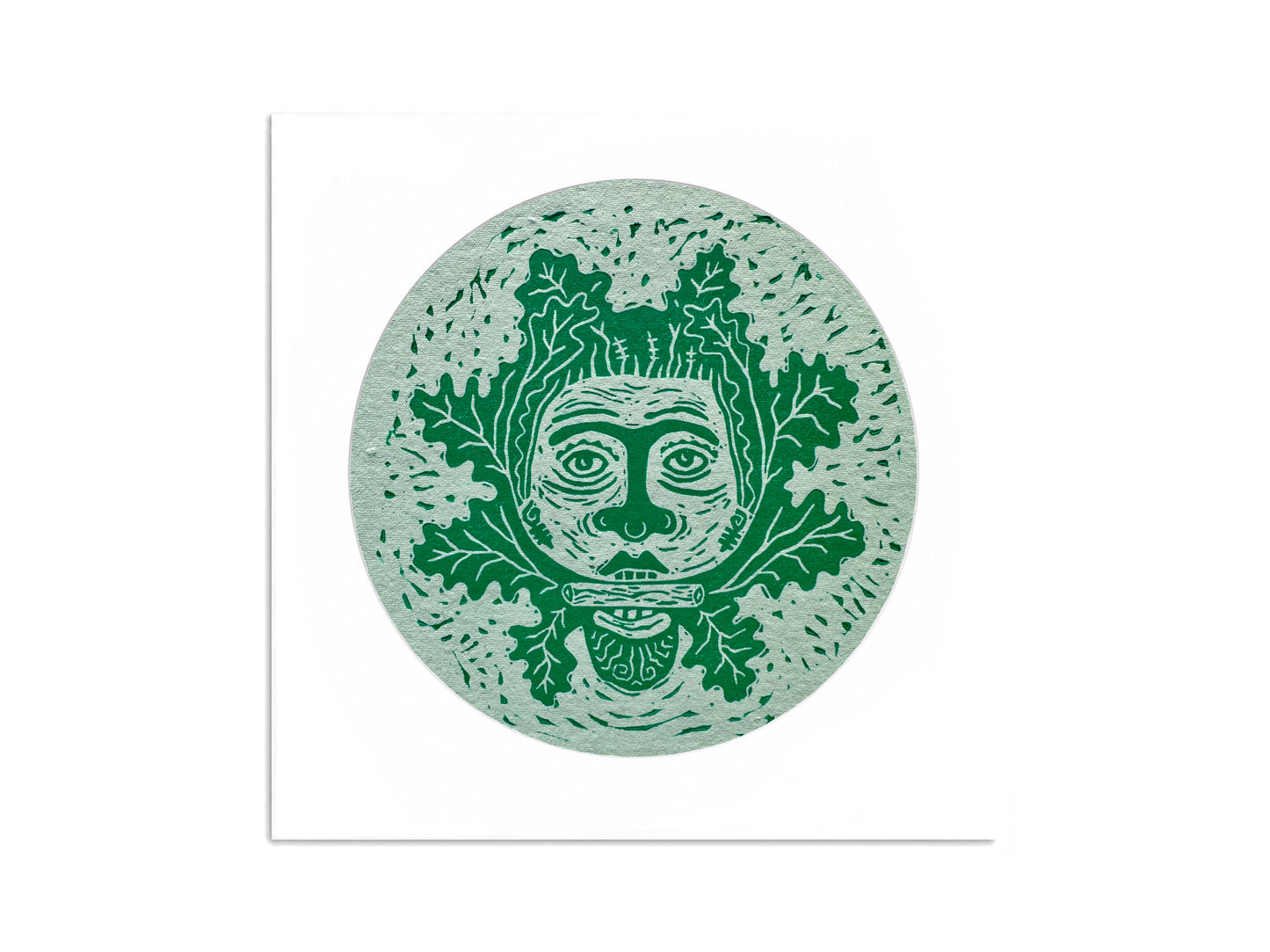'Green Man' - Linocut limited edition print on handmade paper