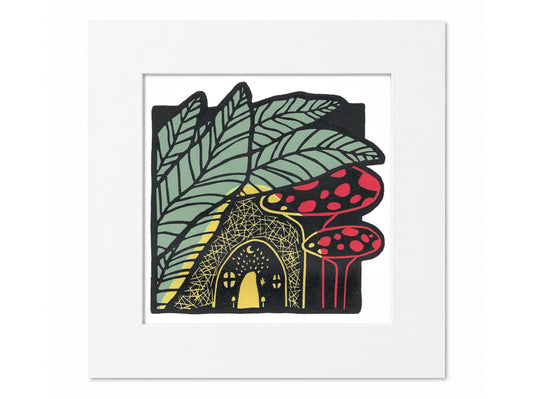 'Where Fairies Meet' - Woodland magic toadstool limited edition linocut print