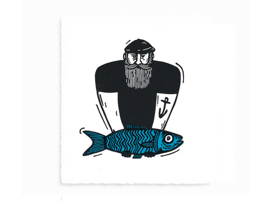 'The Mariner' - Sailor fisherman original linocut print limited edition