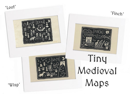 Mini medieval fantasy maps - limited edition hand printed linocut