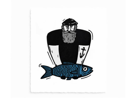 'The Mariner' - Sailor fisherman original linocut print limited edition