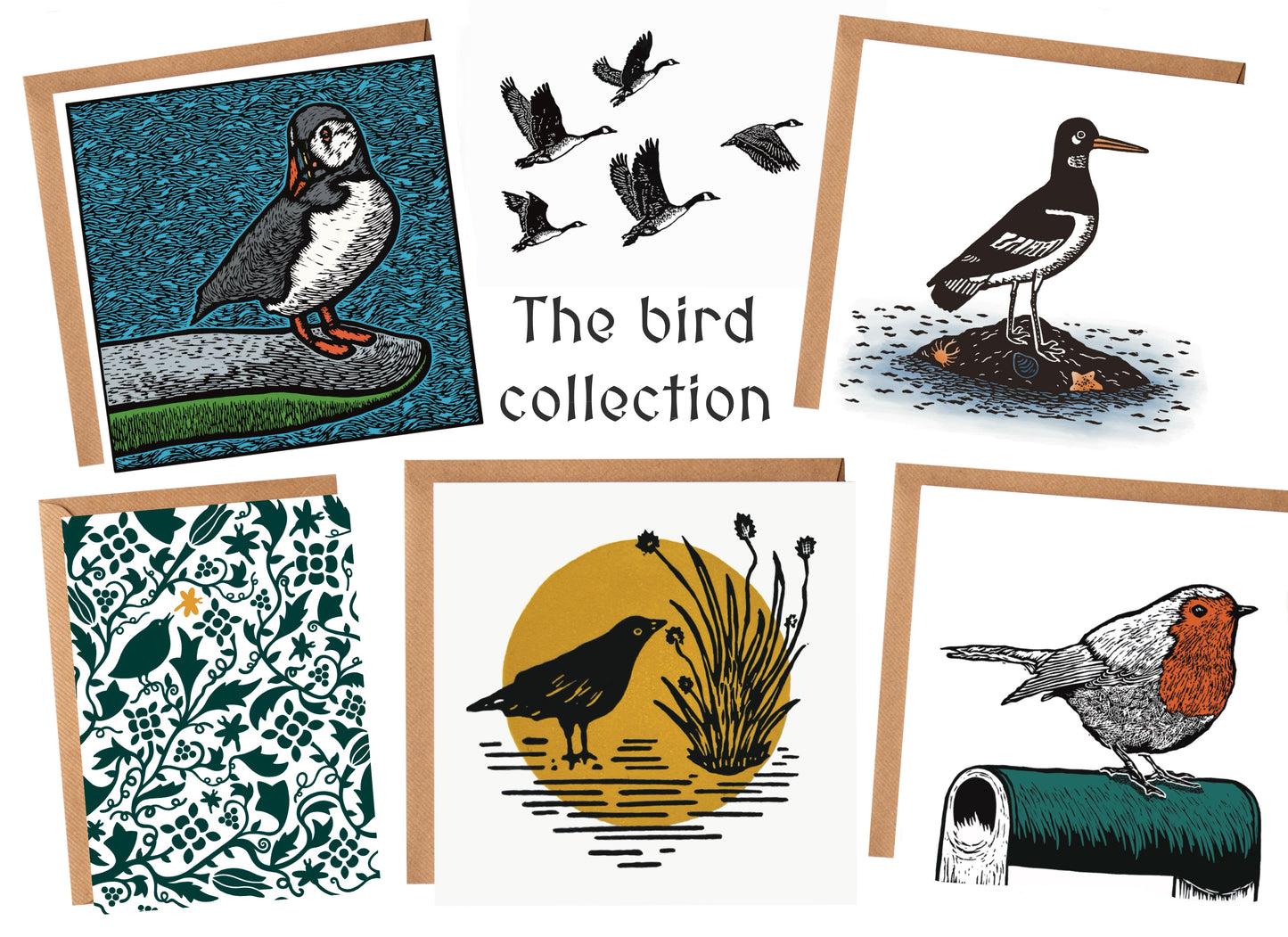 The Bird Collection - linocut British birds - blank greeting cards
