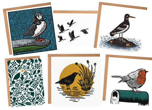 The Bird Collection - linocut British birds - blank greeting cards