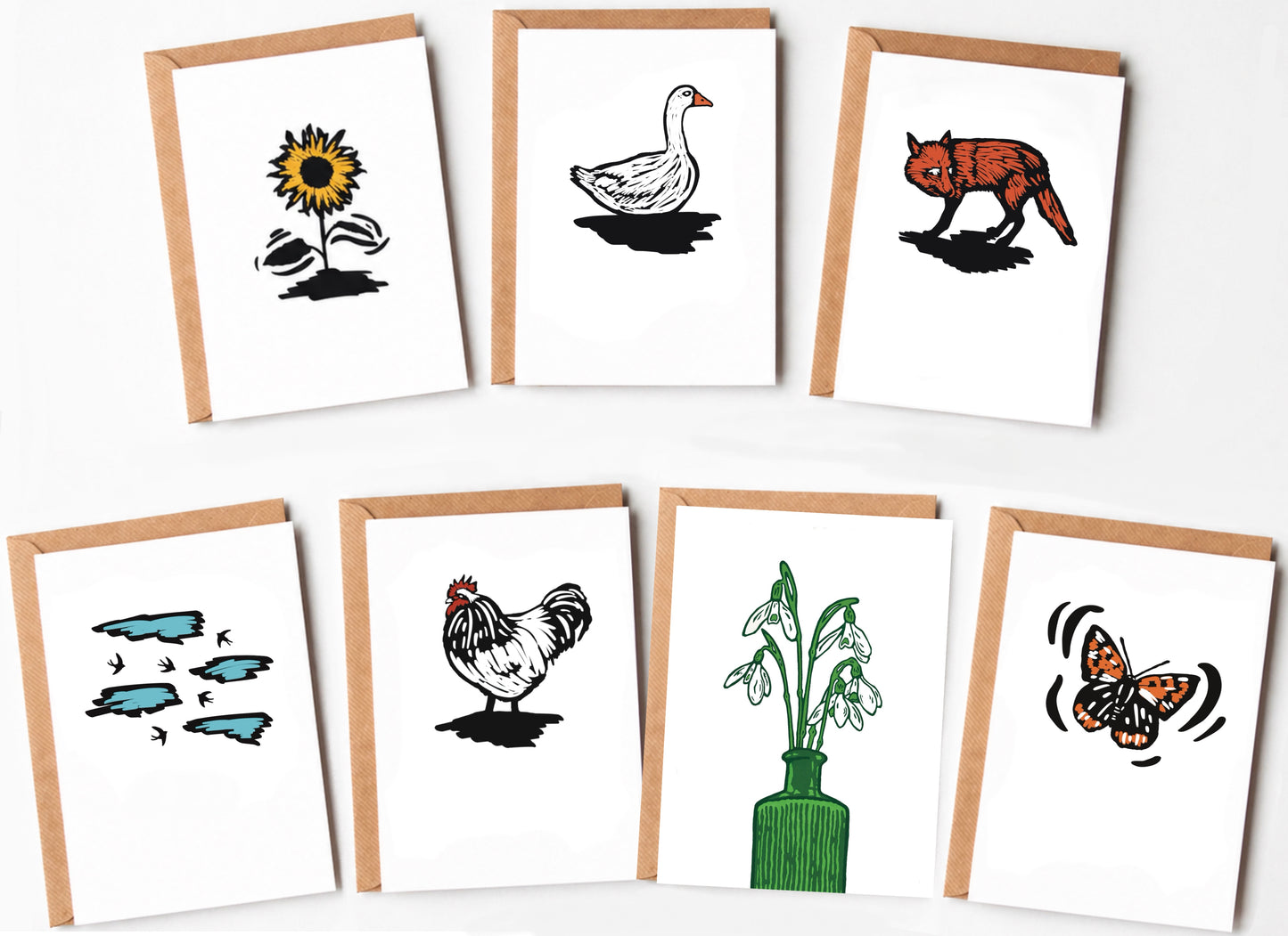 The British Wildlife Collection - linocut flowers and animals - blank greeting cards
